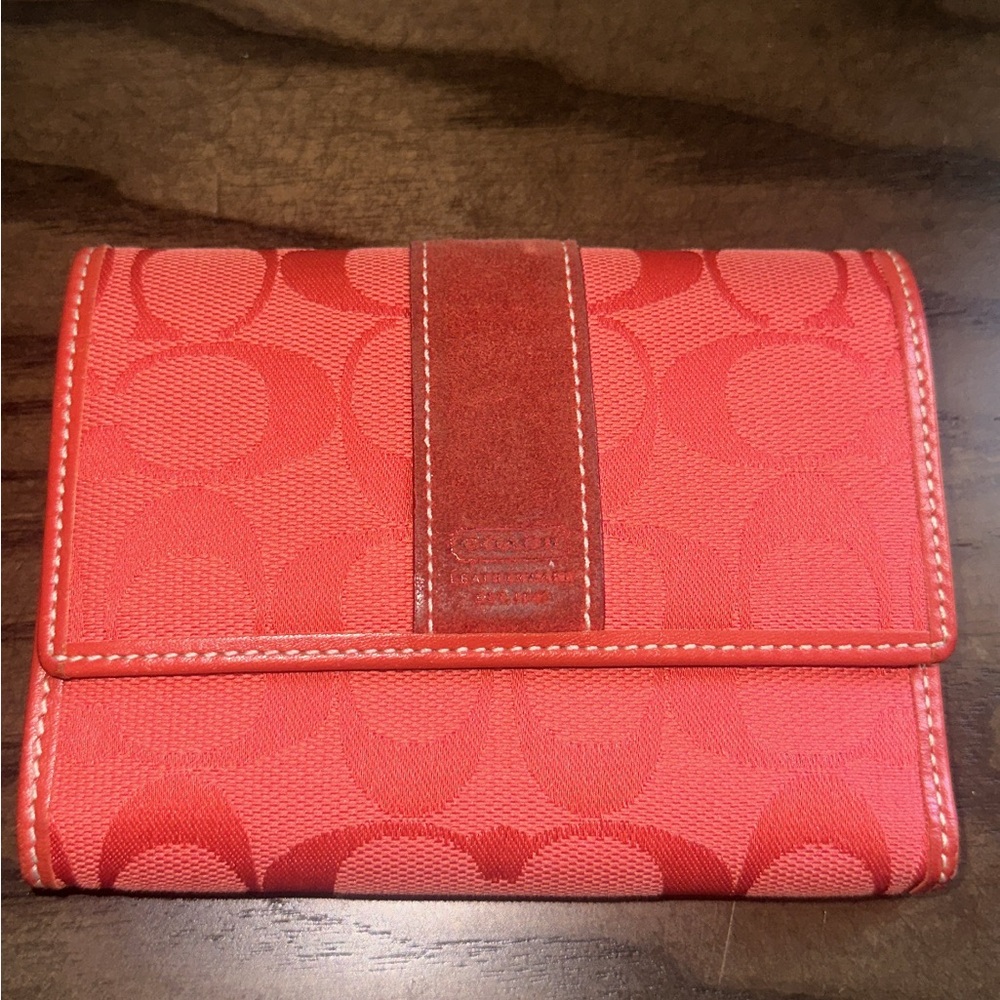 Coach Vintage Signature Red Canvas and Suede Compact Wallet